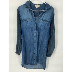 Cloth & Stone Women's Medium Denim Button-Down‎ Shirt Dress Contrasting Sleeves